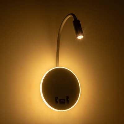 GloboStar® GOOSE 61694 Φωτιστικό Τοίχου - Απλίκα LED 6W 600lm 36° AC 220-240V IP20  - Reading Light & 360° Κρυφός Φωτισμός - Φορτιστής USB 3A - Θερμό Λευκό 2700K Γκρι Αλουμίνιο - Μ15.5 x Π22.5 x Υ30cm - 5 Xρόνια Εγγύηση