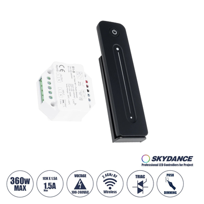 GloboStar® 73124 S1-B+R11 SKYDANCE ΣΕΤ Dimmer & Ασύρματο Χειριστήριο Αφής 1 Group RF 2.4Ghz 1.5A Max AC100-240V (360W) - DC 3V IP20 - 5 Χρόνια Εγγύηση