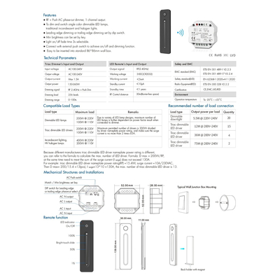 GloboStar® 73124 S1-B+R11 SKYDANCE ΣΕΤ Dimmer & Ασύρματο Χειριστήριο Αφής 1 Group RF 2.4Ghz 1.5A Max AC100-240V (360W) - DC 3V IP20 - 5 Χρόνια Εγγύηση