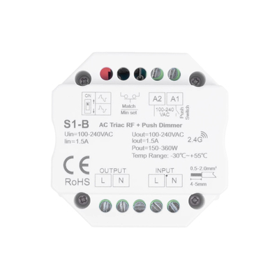 GloboStar® 73125 S1-B+R1 SKYDANCE ΣΕΤ Dimmer & Ασύρματο Χειριστήριο Αφής 1 Group RF 2.4Ghz 1.5A Max AC100-240V (360W) - DC 3V IP20 - 5 Χρόνια Εγγύηση