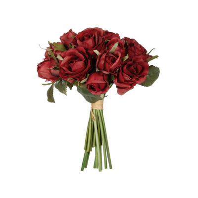 GloboStar® Artificial Garden RED ROSE BOUQUET 21307 Τεχνητό Διακοσμητικό Μπουκέτο Τριαντάφυλλα Κοκκινο Y24cm