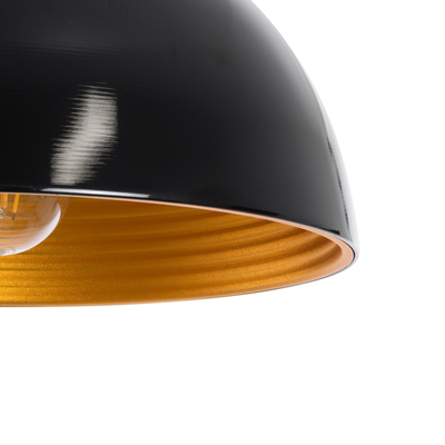GloboStar® MEDEA 01004 Μοντέρνο Κρεμαστό Φωτιστικό Καμπάνα Μονόφωτο 1 x E27 IP20 Μαύρο & Χρυσό Μέταλλο - Μ30 x Π30 x Y16cm