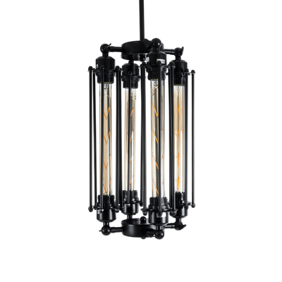 GloboStar® TUBING 01013 Vintage Κρεμαστό Φωτιστικό Πλέγμα Πολύφωτο 4 x E27 IP20 Μαύρο Μέταλλο - Μ27 x Π27 x Y47cm