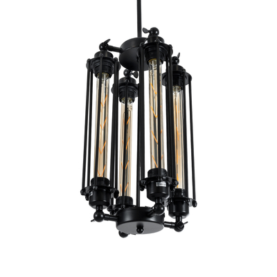 GloboStar® TUBING 01013 Vintage Κρεμαστό Φωτιστικό Πλέγμα Πολύφωτο 4 x E27 IP20 Μαύρο Μέταλλο - Μ27 x Π27 x Y47cm