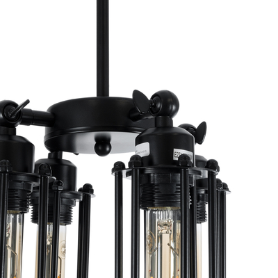 GloboStar® TUBING 01013 Vintage Κρεμαστό Φωτιστικό Πλέγμα Πολύφωτο 4 x E27 IP20 Μαύρο Μέταλλο - Μ27 x Π27 x Y47cm