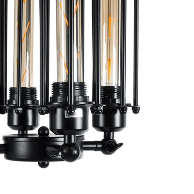 GloboStar® TUBING 01013 Vintage Κρεμαστό Φωτιστικό Πλέγμα Πολύφωτο 4 x E27 IP20 Μαύρο Μέταλλο - Μ27 x Π27 x Y47cm