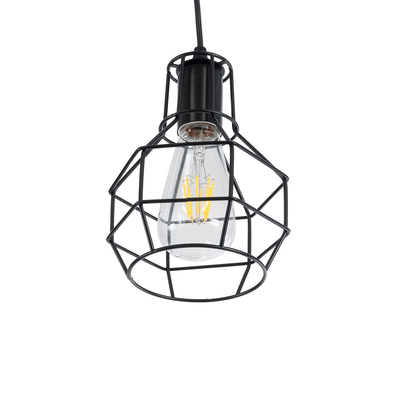 GloboStar® CAGE BLACK 01017 Vintage Κρεμαστό Φωτιστικό Πλέγμα Μονόφωτο 1 x E27 IP20 Μαύρο Μέταλλο - Μ15 x Π15 x Υ20cm