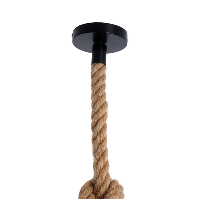 GloboStar® ROPE 01018 Vintage Κρεμαστό Φωτιστικό Ανάρτηση Μονόφωτο 1 x E27 IP20 Μπεζ Σχοινί - Μ3.5 x Π3.5 x Υ200cm