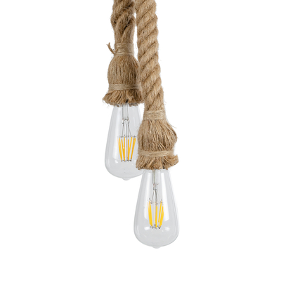 GloboStar® ROPE 01019 Vintage Κρεμαστό Φωτιστικό Ανάρτηση Δίφωτο 2 x E27 IP20 Μπεζ Σχοινί - Μ38 x Π35.5 x Υ200cm