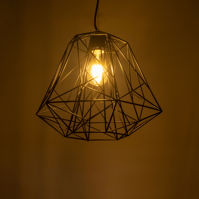 GloboStar® GRID 01022 Vintage Kρεμαστό Φωτιστικό Πλέγμα Μονόφωτο 1 x E27 IP20 Μαύρο Μέταλλο - Μ40 x Π40 x Υ33cm