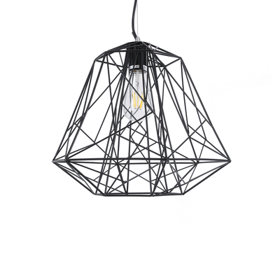 GloboStar® GRID 01022 Vintage Kρεμαστό Φωτιστικό Πλέγμα Μονόφωτο 1 x E27 IP20 Μαύρο Μέταλλο - Μ40 x Π40 x Υ33cm