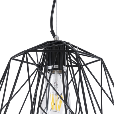 GloboStar® GRID 01022 Vintage Kρεμαστό Φωτιστικό Πλέγμα Μονόφωτο 1 x E27 IP20 Μαύρο Μέταλλο - Μ40 x Π40 x Υ33cm