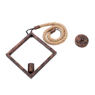 GloboStar® ALCO 01023 Vintage Κρεμαστό Φωτιστικό Ανάρτηση Μονόφωτο 1 x E27 IP20 Χάλκινο Μέταλλο με Μπεζ Σχοινί - Μ35 x Π3 x Υ35cm