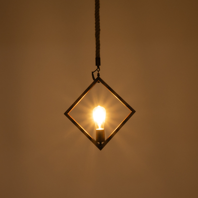 GloboStar® ALCO 01023 Vintage Κρεμαστό Φωτιστικό Ανάρτηση Μονόφωτο 1 x E27 IP20 Χάλκινο Μέταλλο με Μπεζ Σχοινί - Μ35 x Π3 x Υ35cm