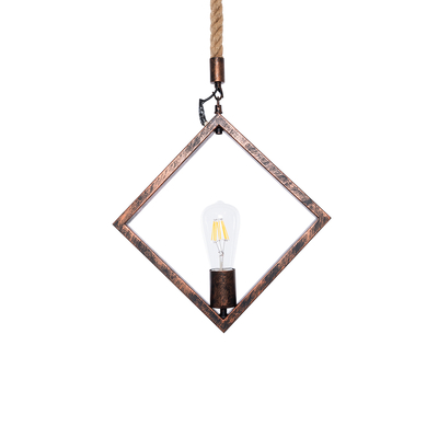 GloboStar® ALCO 01023 Vintage Κρεμαστό Φωτιστικό Ανάρτηση Μονόφωτο 1 x E27 IP20 Χάλκινο Μέταλλο με Μπεζ Σχοινί - Μ35 x Π3 x Υ35cm