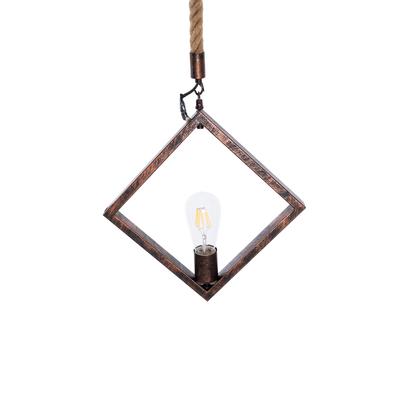 GloboStar® ALCO 01023 Vintage Κρεμαστό Φωτιστικό Ανάρτηση Μονόφωτο 1 x E27 IP20 Χάλκινο Μέταλλο με Μπεζ Σχοινί - Μ35 x Π3 x Υ35cm