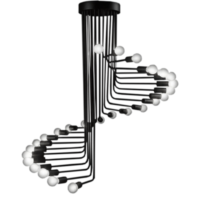 GloboStar® STAIRS 01024 Μοντέρνο Φωτιστικό Οροφής Πλέγμα Πολύφωτο 26 x E27 IP20 Μαύρο Μέταλλο - Μ80 x Π80 x Υ95cm