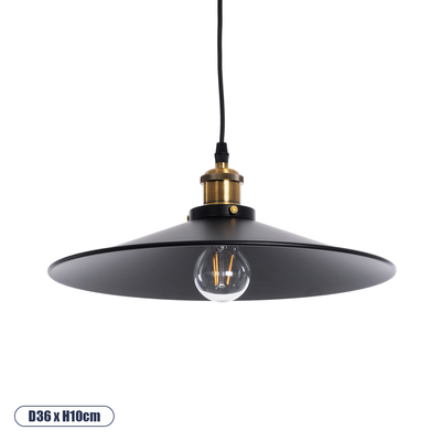 GloboStar® CARAVEL 01042 Vintage Κρεμαστό Φωτιστικό Καμπάνα Μονόφωτο 1 x E27 IP20 Μαύρο & Χρυσό Μέταλλο - Μ36 x Π36 x Υ10cm