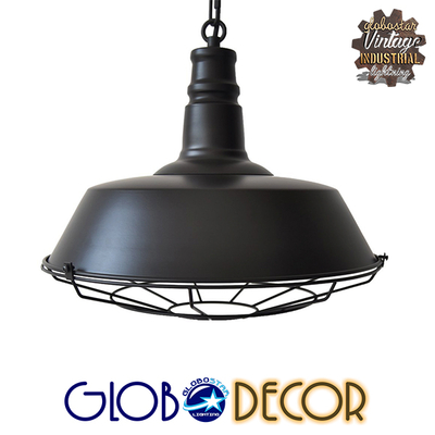 GloboStar® BARN 01048 Vintage Κρεμαστό Φωτιστικό Καμπάνα Μονόφωτο 1 x E27 IP20 Μαύρο Μέταλλο - Μ46 x Π46 x Υ25cm