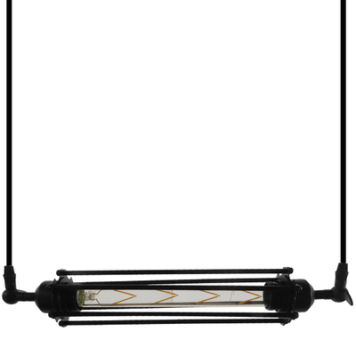 GloboStar® TUBE 01085 Vintage Κρεμαστό Φωτιστικό Ανάρτηση Μονόφωτο 1 x E27 IP20 Μαύρο Μέταλλο - Μ43 x Π11 x Υ11cm