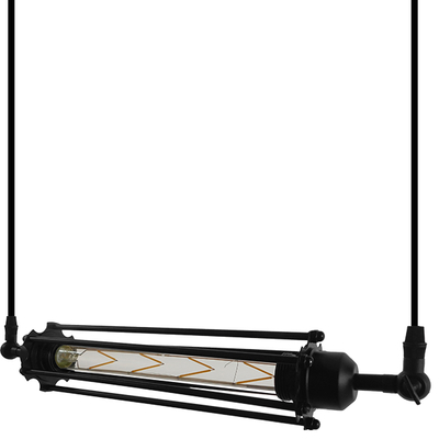 GloboStar® TUBE 01085 Vintage Κρεμαστό Φωτιστικό Ανάρτηση Μονόφωτο 1 x E27 IP20 Μαύρο Μέταλλο - Μ43 x Π11 x Υ11cm