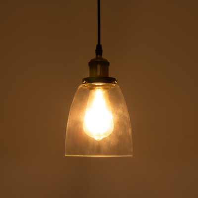 GloboStar® WICKHAM 01168 Vintage Κρεμαστό Φωτιστικό Καμπάνα Μονόφωτο 1 x E27 IP20 Διάφανο Γυαλί με Μαύρο & Χρυσό Μέταλλο - Μ14 x Π14 x Y23cm