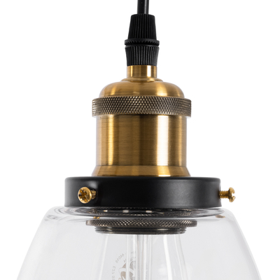 GloboStar® WICKHAM 01168 Vintage Κρεμαστό Φωτιστικό Καμπάνα Μονόφωτο 1 x E27 IP20 Διάφανο Γυαλί με Μαύρο & Χρυσό Μέταλλο - Μ14 x Π14 x Y23cm