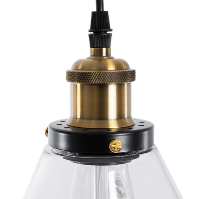 GloboStar® WICKHAM 01169 Vintage Κρεμαστό Φωτιστικό Καμπάνα Μονόφωτο 1 x E27 IP20 Διάφανο Γυαλί με Μαύρο & Χρυσό Μέταλλο - Μ18 x Π18 x Y20cm