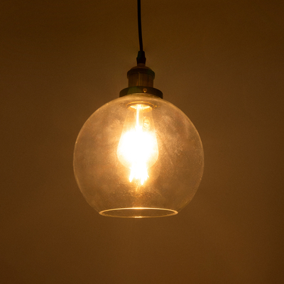 GloboStar® WICKHAM 01170 Vintage Κρεμαστό Φωτιστικό Μπάλα Μονόφωτο 1 x E27 IP20 Διάφανο Γυαλί με Μαύρο & Χρυσό Μέταλλο - Μ20 x Π20 x Y25cm