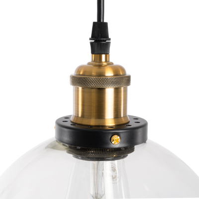 GloboStar® WICKHAM 01170 Vintage Κρεμαστό Φωτιστικό Μπάλα Μονόφωτο 1 x E27 IP20 Διάφανο Γυαλί με Μαύρο & Χρυσό Μέταλλο - Μ20 x Π20 x Y25cm