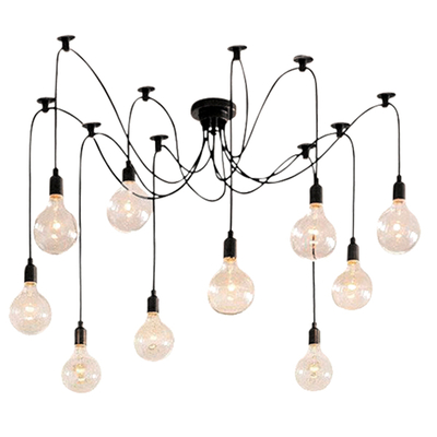 GloboStar® WIRED 01173 Vintage Κρεμαστό Φωτιστικό Πλέγμα Πολύφωτο 10 x E27 Μαύρο Μέταλλο με Μαύρο Πλαστικό - 200cm