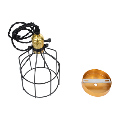 GloboStar® GALOT 01179 Vintage Κρεμαστό Φωτιστικό Πλέγμα Μονόφωτο 1 x E27 IP20 Μαύρο & Χρυσό Μέταλλο - Μ13.5 x Π13.5 x Y16cm