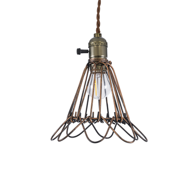 GloboStar® FLOWERON 01180 Vintage Κρεμαστό Φωτιστικό Πλέγμα Μονόφωτο 1 x E27 IP20 Χάλκινο & Μπρούτζινο Μέταλλο - Μ10 x Π10 x Y20cm