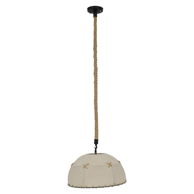 GloboStar® ANTOINETTE 01028 Vintage Κρεμαστό Φωτιστικό Καμπάνα Μονόφωτο 1 x E27 IP20 Μπεζ Σχοινί με Μπεζ Ύφασμα - Μ35 x Π35 x Υ20cm