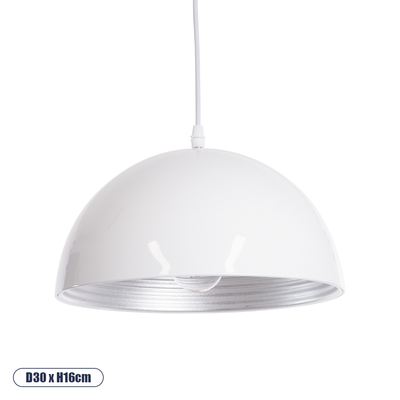 GloboStar® CHIME 01030 Μοντέρνο Κρεμαστό Φωτιστικό Καμπάνα Μονόφωτο 1 x E27 IP20 Λευκό Μέταλλο - Μ30 x Π30 x Υ16cm