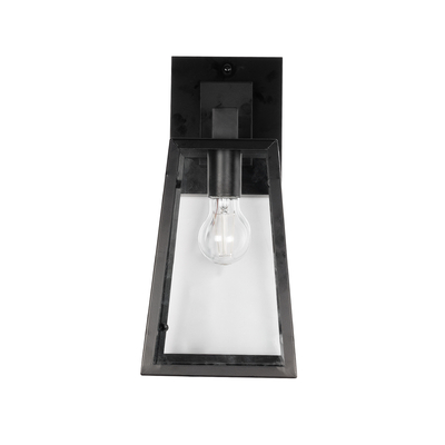 GloboStar® ASETYLIN 01032 Vintage Επιτοίχιο Φωτιστικό Απλίκα Μονόφωτο 1 x E27 IP20 Μαύρο Μέταλλο με Διάφανο Γυαλί - Μ18 x Π17 x Υ37cm