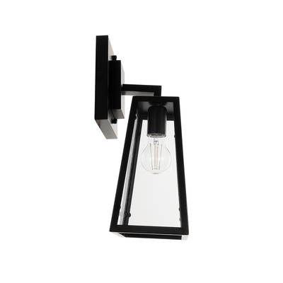 GloboStar® ASETYLIN 01032 Vintage Επιτοίχιο Φωτιστικό Απλίκα Μονόφωτο 1 x E27 IP20 Μαύρο Μέταλλο με Διάφανο Γυαλί - Μ18 x Π17 x Υ37cm