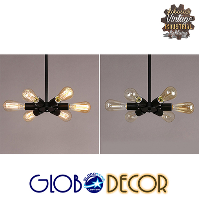GloboStar® CONFOR 01036 Μοντέρνο Φωτιστικό Οροφης Πλέγμα Πολύφωτο 6 x E27 IP20 Μαύρο Μέταλλο - Μ24 x Π24 x Υ8cm