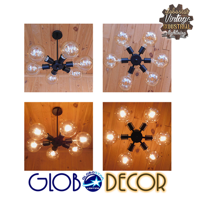 GloboStar® CONFOR 01036 Μοντέρνο Φωτιστικό Οροφης Πλέγμα Πολύφωτο 6 x E27 IP20 Μαύρο Μέταλλο - Μ24 x Π24 x Υ8cm