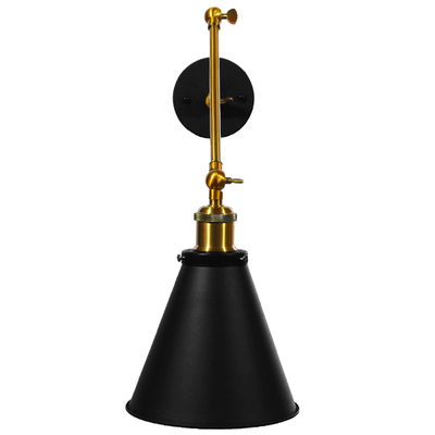 GloboStar® CRUCE 01037 Vintage Επιτοίχιο Φωτιστικό Απλίκα Μονόφωτο 1 x E27 IP20 Μαύρο & Χρυσό Μέταλλο - Μ19 x Π63 x Υ77cm