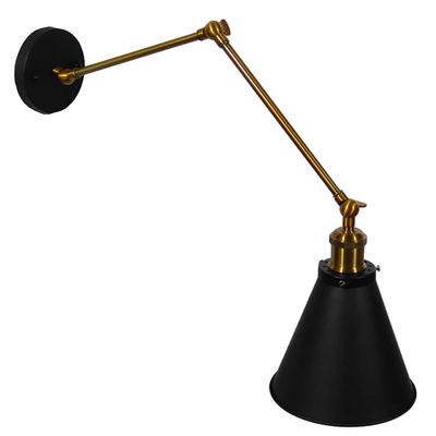 GloboStar® CRUCE 01037 Vintage Επιτοίχιο Φωτιστικό Απλίκα Μονόφωτο 1 x E27 IP20 Μαύρο & Χρυσό Μέταλλο - Μ19 x Π63 x Υ77cm