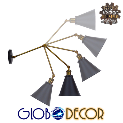 GloboStar® CRUCE 01037 Vintage Επιτοίχιο Φωτιστικό Απλίκα Μονόφωτο 1 x E27 IP20 Μαύρο & Χρυσό Μέταλλο - Μ19 x Π63 x Υ77cm