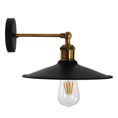 GloboStar® MINIMALL 01039 Vintage Επιτοίχιο Φωτιστικό Απλίκα Μονόφωτο 1 x E27 IP20 Μαύρο & Χρυσό Μέταλλο - Μ22 x Π39 x Υ18cm