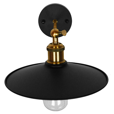 GloboStar® MINIMALL 01039 Vintage Επιτοίχιο Φωτιστικό Απλίκα Μονόφωτο 1 x E27 IP20 Μαύρο & Χρυσό Μέταλλο - Μ22 x Π39 x Υ18cm