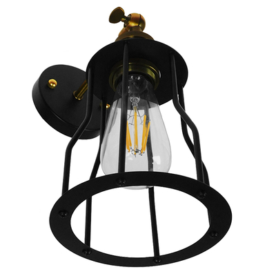 GloboStar® CATEL 01054 Vintage Επιτοίχιο Φωτιστικό Απλίκα Μονόφωτο 1 x E27 IP20 Μαύρο & Χρυσό Μέταλλο - Μ26 x Π15 x Υ30cm