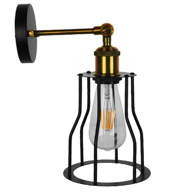 GloboStar® CATEL 01054 Vintage Επιτοίχιο Φωτιστικό Απλίκα Μονόφωτο 1 x E27 IP20 Μαύρο & Χρυσό Μέταλλο - Μ26 x Π15 x Υ30cm