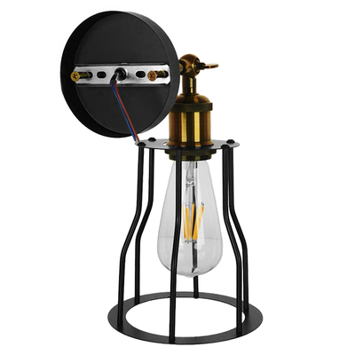 GloboStar® CATEL 01054 Vintage Επιτοίχιο Φωτιστικό Απλίκα Μονόφωτο 1 x E27 IP20 Μαύρο & Χρυσό Μέταλλο - Μ26 x Π15 x Υ30cm
