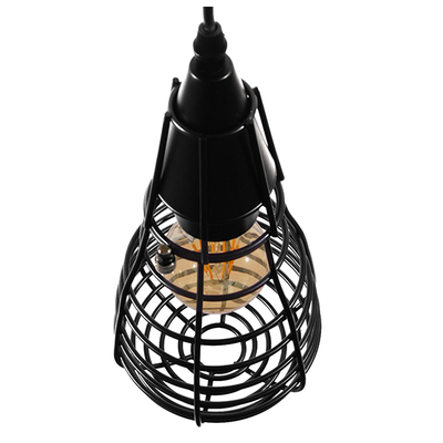 GloboStar® ALDO 01058 Vintage Κρεμαστό Φωτιστικό Πλέγμα Μονόφωτο 1 x E27 IP20 Μαύρο Μέταλλο - Μ13 x Π13 x Υ27cm