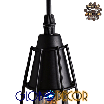 GloboStar® DROPS 01059 Vintage Κρεμαστό Φωτιστικό Πλέγμα Πολύφωτο 6 x E27 IP20 Μαύρο Μέταλλο - 120cm