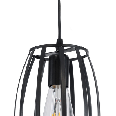 GloboStar® ZEBRA 01062 Vintage Κρεμαστό Φωτιστικό Πλέγμα Μονόφωτο 1 x E27 IP20 Μαύρο Μέταλλο - Μ15 x Π15 x Y24cm